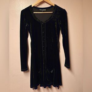 Betsey Johnson Black Velvet Long Sleeve Button-Down Dress